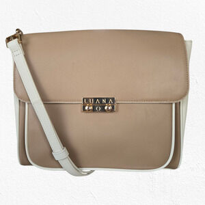 LUANA Beige White Gold Hardware Adjustable Strap Italy Leather Crossbody Bag